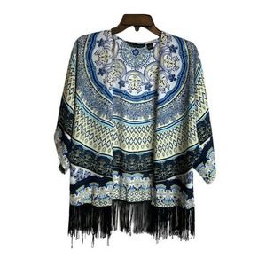 Inc Cardigan Blue Yellow White Black Tassels Bohemian Size XS EUC